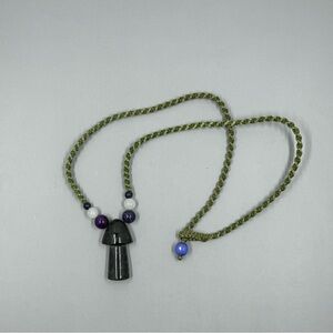 Green Braided Necklace with Black Pendant